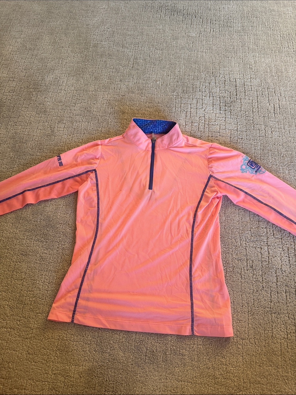 ROMFH Equestrian Girls melon colored, Mesh Top with Blue Embroidered Logo